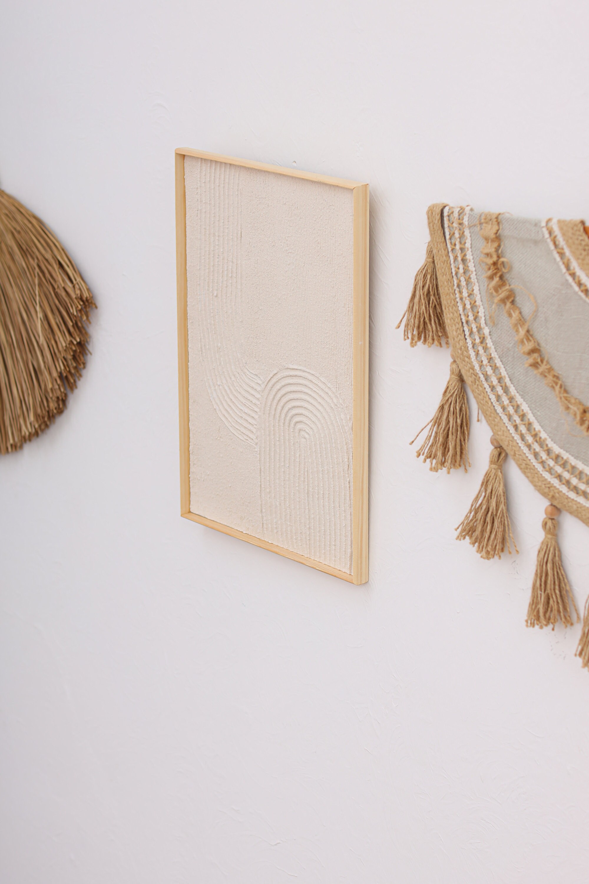 Framed Textured Wall Art Plaster Artwork Mid Century Boho Etsy