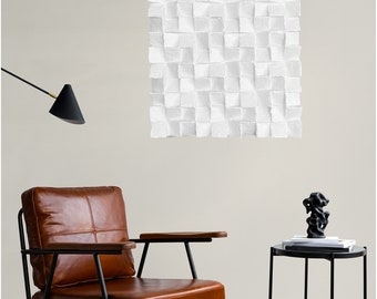 Plaster Textured Geometrical Wall Art, Sculptural White Artwork