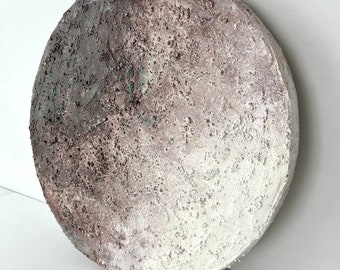 Brown Circular Plaster Wall Art, Sculptural  Round 3D Artwork, Modern Wall Decor