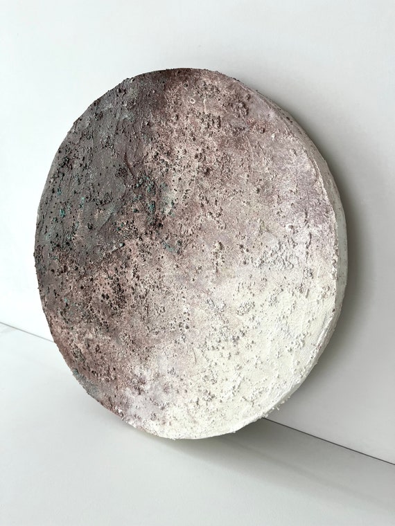 Brown Circular Plaster Wall Art, Sculptural  Round 3D Artwork, Modern Wall Decor
