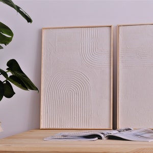Framed Plaster Wall Art, Minimal Set of 2 Wall Art, 3D Wall Art, Customized Size and Texture