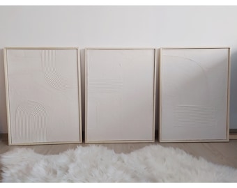 Gipsschilderij, abstracte sculpturale schilderkunst, minimale muurkunst, moderne muurkunst, gipskunst, huisinrichting, 3D-muurkunst, set van 3 muurkunst