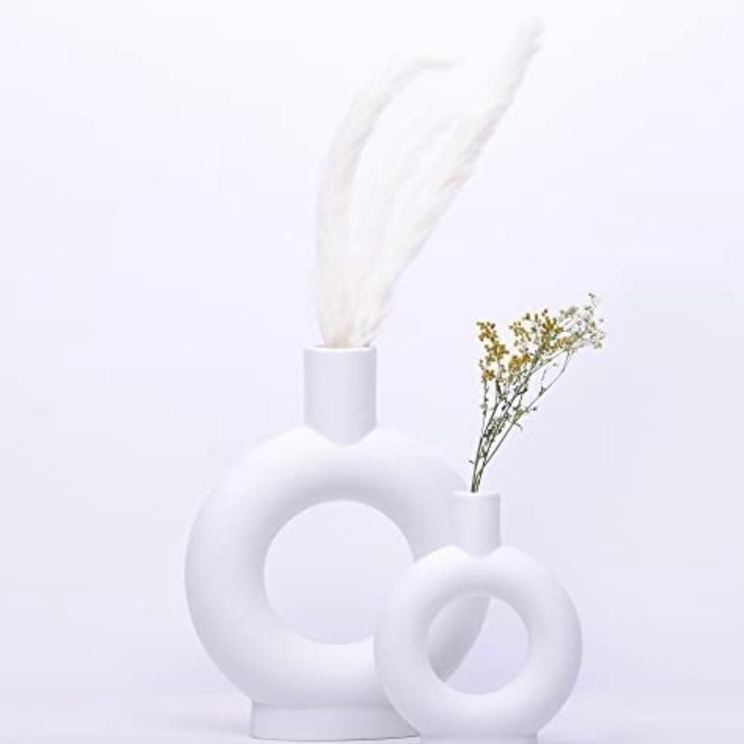 Home & Living Home Décor Elegant Set Of 2 Ceramic Doughnut Vases For ...