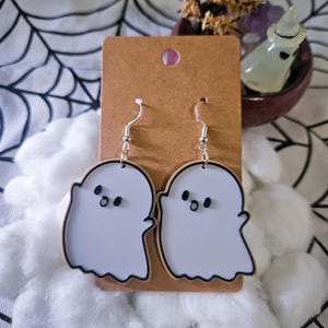 Cute Sugar Cookie Ghost Drop Earring - Cute Halloween Earrings for Halloween, Spooky Season Gift Decoration, Hypoallergenic Spooky Earrings