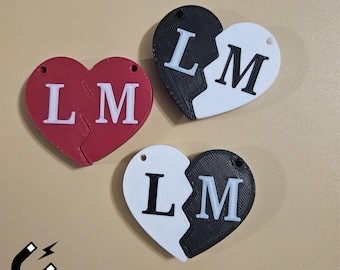Personalized Magnetic Heart Shaped Keychain Set, Couples Keychain