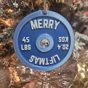 Blue Silver Merry Liftmas Barbell Weight Ornament Gym Gifts Weightlifting Gifts Ornament Crossfit Gifts for Friend Gym Ornament Christmas