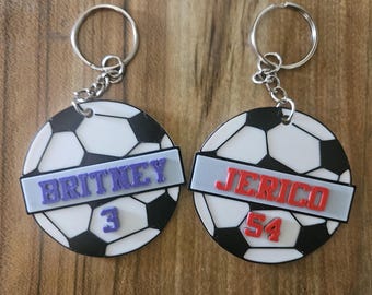 Personalized Soccer Ball Bag Tag | 3D Printed Name & Number Keychain