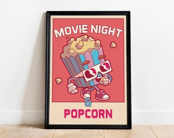 Retro Popcorn Wall Print, Movie Night Wall Decor, Popcorn Art Print, Kitchen Wall Art, PRINTABLE Poster, Vintage Colors, Trendy wall Art
