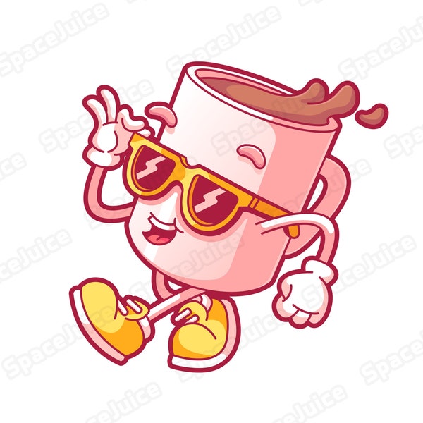 Cool Coffee Clipart - Coffee Digital Download - Cup Character - Digital or Printable - Watermelon Cartoon - Cool Coffee - coffee - PNG