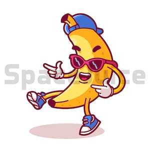 Cool Banana Clipart - Banana Digital Download - Summer Party - Numérique ou imprimable - Banana Cartoon - Cool Fruit - Fruit - PNG
