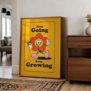 Classroom Art, Kids Room Art, Downloadable Print, Cartoon Art Print, Keep Growing Print, Trendy Posters, Vintage Mascot Art, Motivation Art