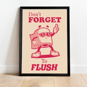 Vergiss nicht zu spülen, Badezimmer Wand Kunst, Roter Retro Badezimmer Druck, Modernes Schild, Badezimmer Zitat Druck, Toilettenschild