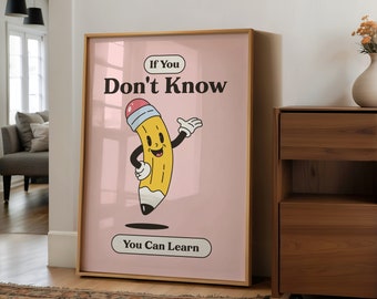Impresión retro para el aula, carteles coloridos sobre la mentalidad de crecimiento, material para profesores, juego de pared con galería de descarga instantánea, decoración de dopamina, arte infantil