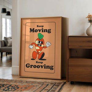 Classroom Art, Kids Room Art, Downloadable Print, Cartoon Art Print, Keep Grooving Print, Trendy Posters, Vintage Mascot Art, Motivation Art