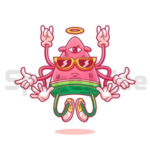 Clipart de sandía meditando - Descarga digital de sandía - Fiesta de verano - Digital o imprimible - Dibujos animados de sandía - Fruta fresca - PNG