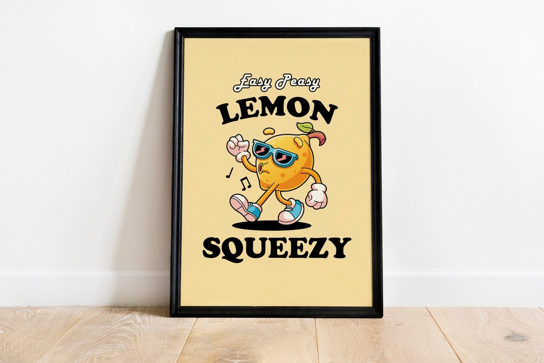 Retro Lemon Wall Print, Easy Peasy Lemon Squeezy, Wall Decor, Art Print