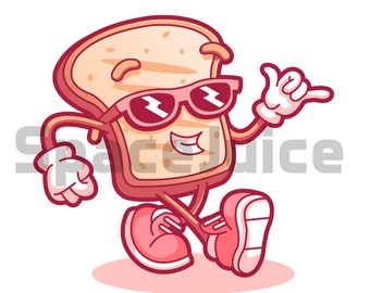 Cool Toast Clipart - Digital Download - Fast Food - Digital or Printable - Toast Cartoon - Toast Character - PNG - Kids Party