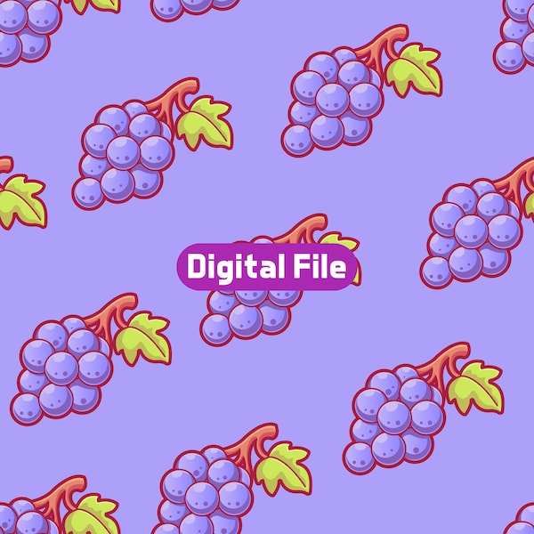 Grapes Fruit Seamless Pattern - Clipart - Instant Download - Fruit Graphic - Cute fruit - Background - Design - Digital Paper - Printable