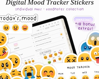 Mood Tracker Sticker Pack, Digital Planner Journal (Goodnotes)