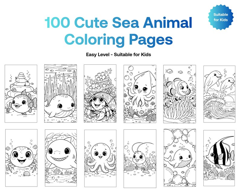 100 Cute Sea Animal Coloring Pages for Kids Easy Printable Ocean ...