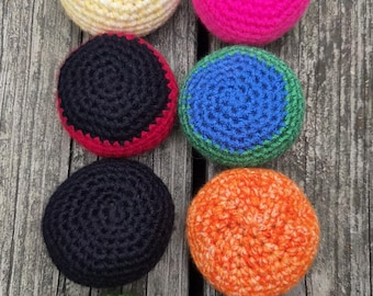 Hacky sack, hackie sack, handmade, crochet, pink, black, green, yellow, orange, purple