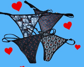 Smart Thong. Invader, bats, pentacle, cat, blood splatter, skull, raven, hearts, gothic, creepy, moons, spiderweb, goth, gothic, halloween