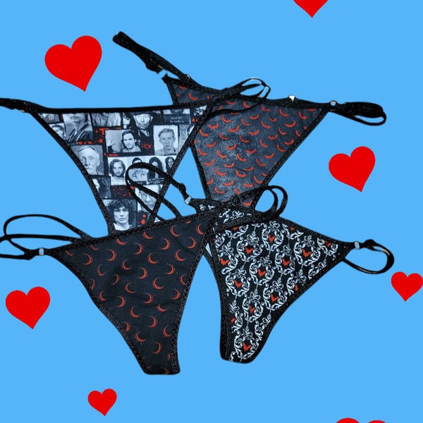 Smart Thong. Invader, bats, pentacle, cat, blood splatter, skull, raven, hearts, gothic, creepy, moons, spiderweb, goth, gothic, halloween