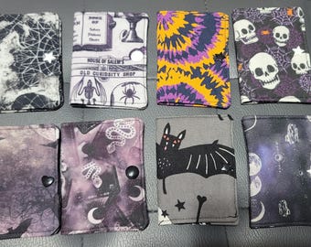 Card wallet, wallet, slim wallet, skull moon, raven, goth, gothic, Halloween, snap wallet