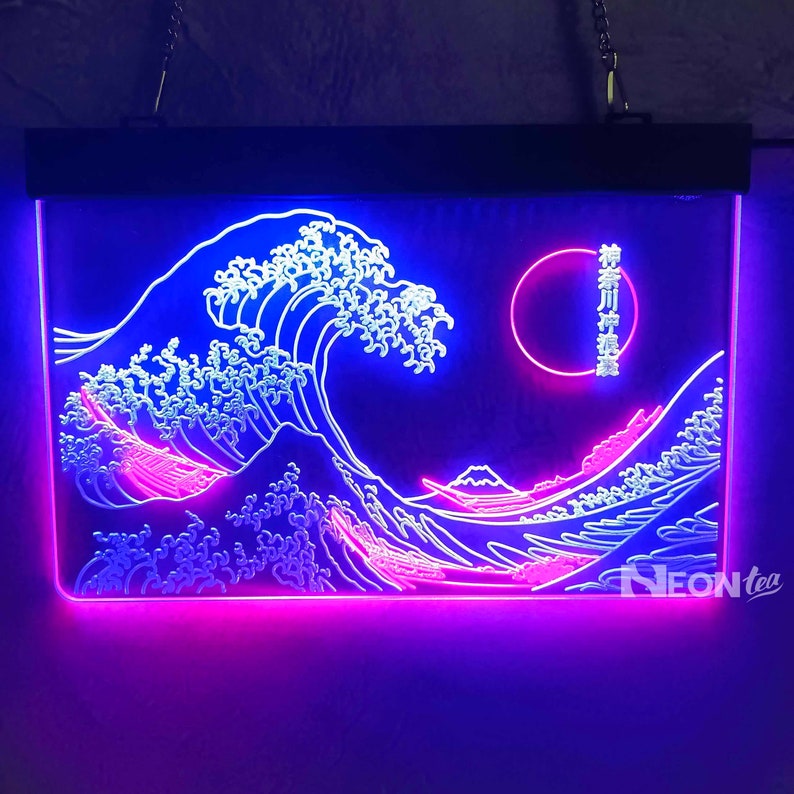 Handmade LED plaque'The Great Wave off Kanagawa'. 