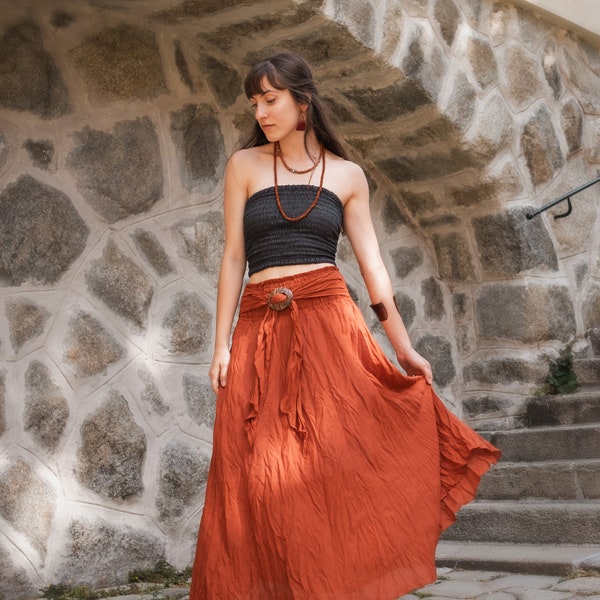 Long Ethno Skirt/ Loose Maxi Cotton skirt