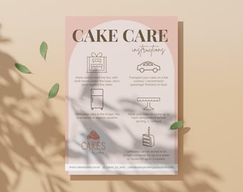 Instructions d'entretien des gâteaux Informations allergènes Étiquettes d'emballage Étiquettes de boulangerie pour petites entreprises