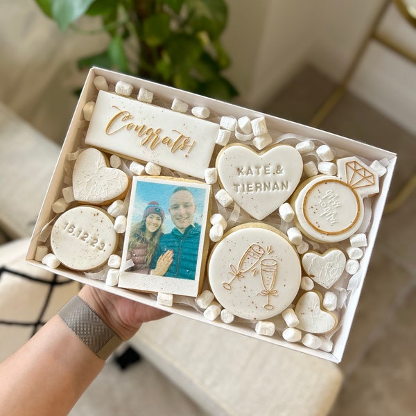 Engagement Biscuits Polaroid Style Congratulations Celebration Sugar Biscuit Gift Engaged Couple Present