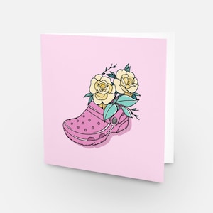 ¡CROC mi mundo! - Tarjeta cuadrada en rosa con flores