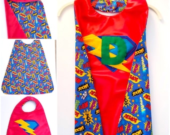 Personalized Kids Superhero Cape  - Red Comic - Reversible - Includes Donation to Children’s Hospital - Gift Wrapping Included
