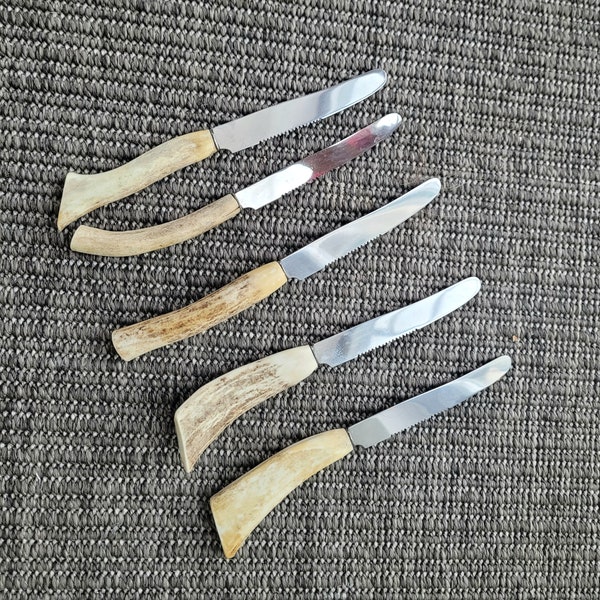 5 couteaux vintage des années 80 en corne de cerf de pluie sami