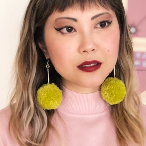 Lime Green Pom Pom Earrings