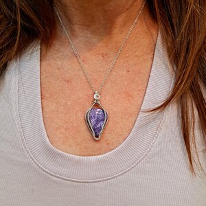 Natural Charoite Solid Argentium .940 Sterling Silver Pendant Necklace Handmade Healing Crystal image 6