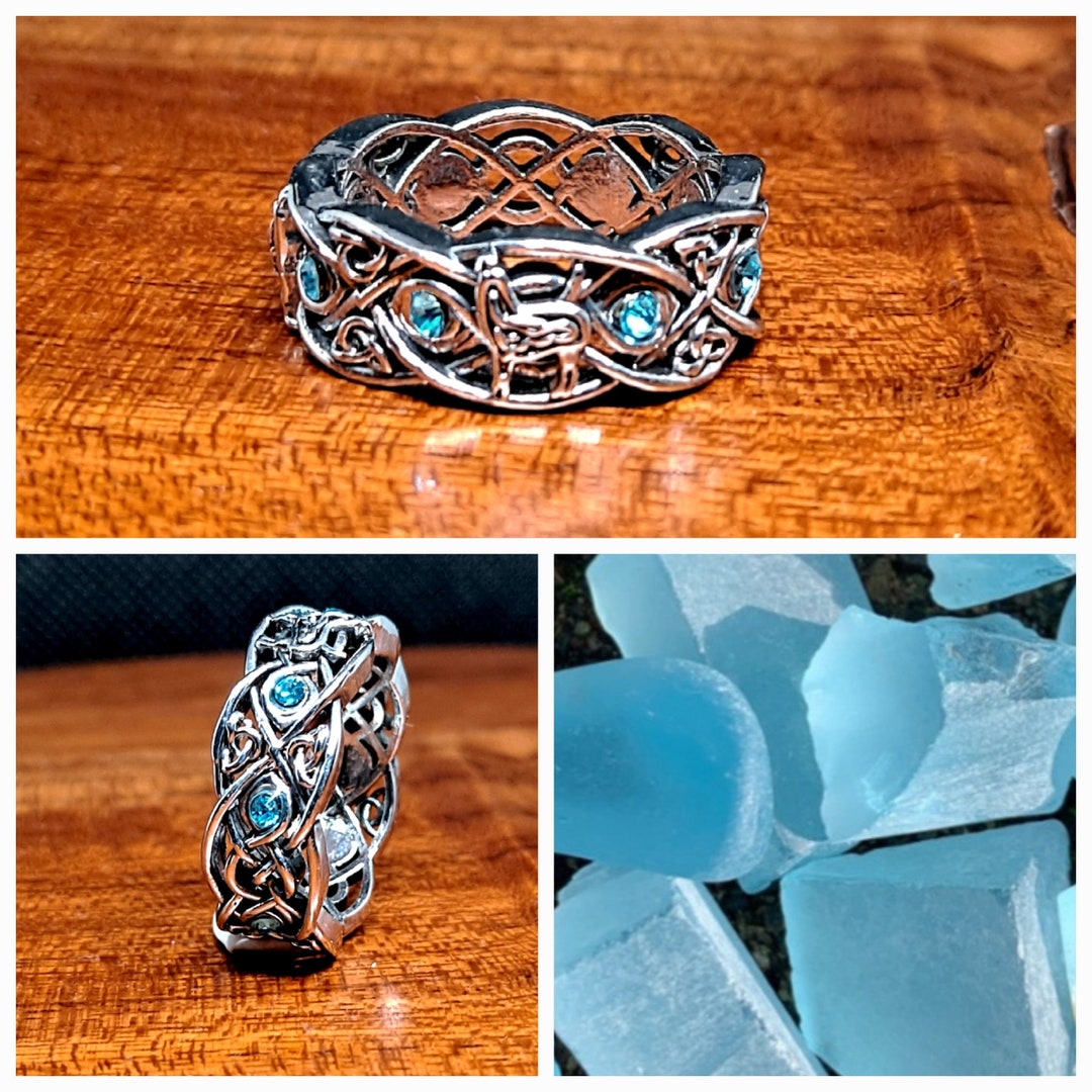 Celtic Blue Topaz Wolf Band Ring Stainless Steel Eternity Band Wolves celtic-blue-topaz-wolf-band-ring-stainless-steel-eternity-band-wolves