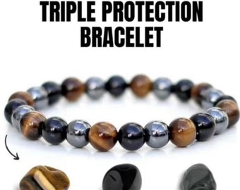 Tiger’s Eye Obsidian Hematite Triple Protection Bracelet