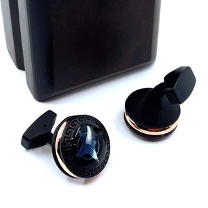 Luxury Black Cufflinks for Men - Greek-Inspired Design with Gift Box - Perfect Valentine&#39;s Day, Wedding, or Anniversary Gift for Him