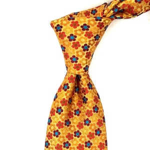 Floral Silk Tie Set – Pink & Yellow Handmade Luxury Neckties for Weddings, Parties - Formal Wear – Retro Vintage Flower Pattern - Groom Gift