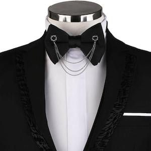 Black Bow Tie Chain, Men&#39;s Wedding Bow Tie, Luxury Bow Tie, Grooms Bow Tie, Groomsmen Gift, Wedding Gift for Grooms, Groomsmen Bowtie Gifts