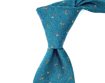 Green Motif Silk Tie, Silk Necktie, Gift for Men, Luxury Tie Silk Fabric, %100 Silk Mens Tie, Groomsmen Tie, Wedding Grooms Pure Silk Ties