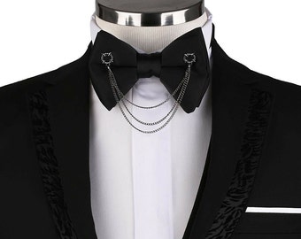 Chaîne de noeud papillon noir, Noeud papillon de mariage pour homme, Noeud papillon de luxe, Noeud papillon de mariés, Cadeau de garçons d'honneur, Cadeau de mariage pour les garçons d'honneur, Cadeaux noeud papillon pour garçons d'honneur