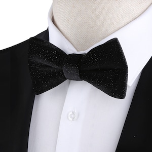 Black Glitter Bow Tie – Elegant Mens Bowtie for Tuxedo, Wedding, Prom, Formal Events – Adjustable Handmade Groomsmen Gift, Mens Shiny Bowtie