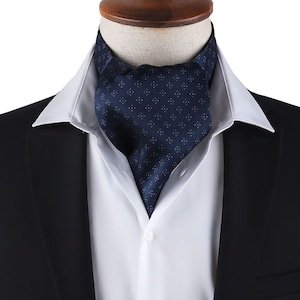 Ascot da uomo con fantasia blu navy - Elegante cravatta formale per matrimoni, affari ed eventi - Cravatte eleganti e sofisticate