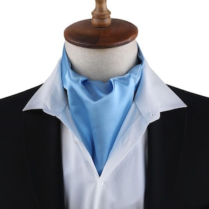 Men&#39;s Light Blue Satin Ascot - Elegant Soft Fabric, Solid Color Formal Cravat, Perfect for Weddings and Special Occasions, Men&#39;s Ascot Gift
