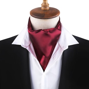 Men’s Satin Ascot Tie – Elegant Burgundy Cravat for Formal & Vintage Style – Wedding, Party, Tuxedo Neckwear, Men&#39;s Birthday Gift Idea
