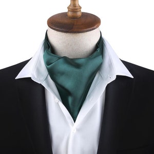 Green Men&#39;s Ascot Tie - Soft Satin Cravat for Formal Wear, Weddings, and Parties - Stylish Lightweight Neckwear for Gentlemen