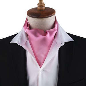 Poederroze effen Ascot Cravat, satijnen Ascot voor mannen, roze herenmotief Ascot, roze Ascot voor mannen, roze Ascot stropdas, stijlvolle herenaccessoires
